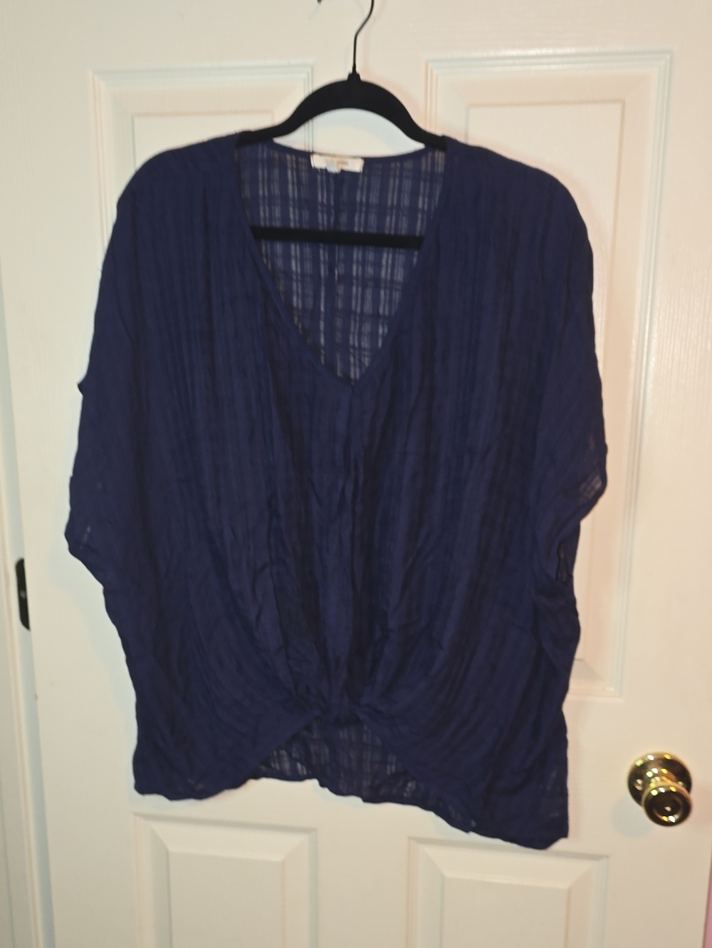 Navy V-Neck Twist-Front Tunic Top